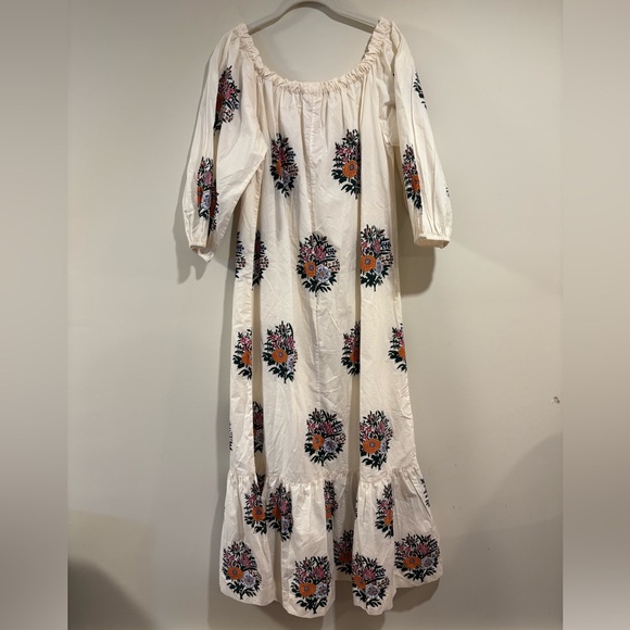 Fragonard Women’s White Ivory Floral Block Printed Peasant 3/4 Sleeve Maxi Dress - Picture 3 of 6